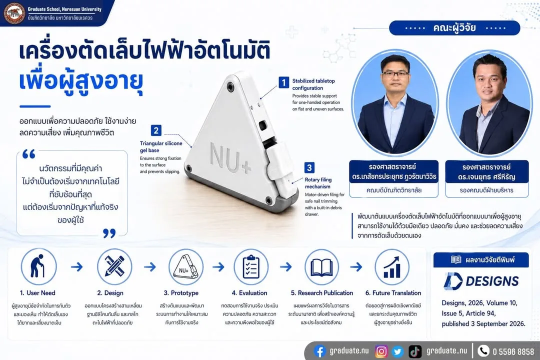 Naresuan University developed “Electric nail clippers for patients with hemispheric paralysis” to be published in the International Journal.