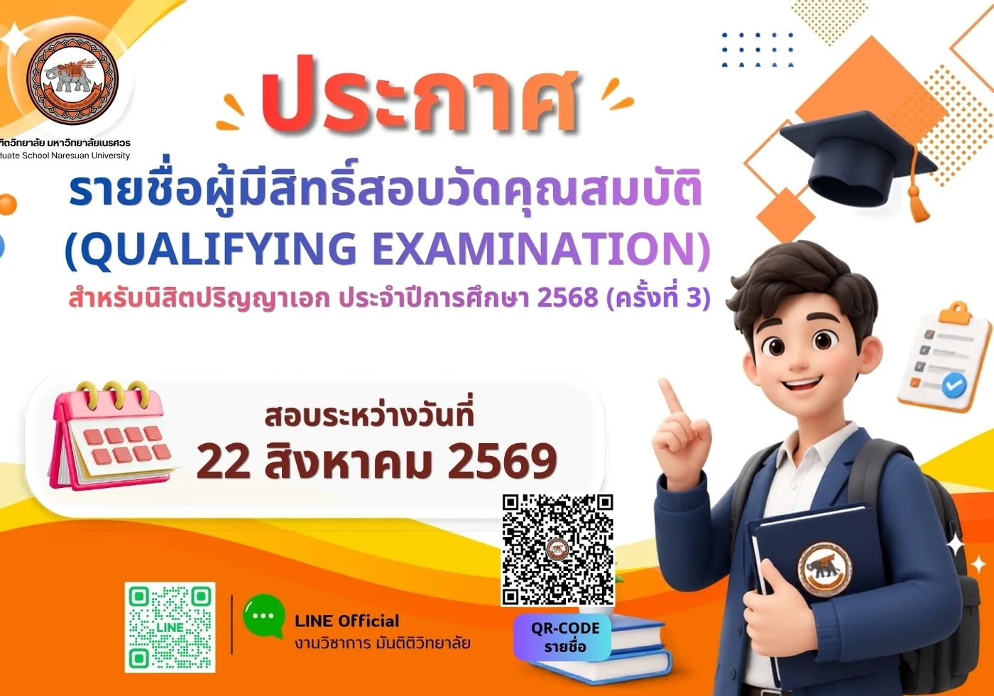 ประกาศรายชื่อผู้มีสิทธิ์สอบวัดคุณสมบัติ (QUALIFYING EXAMINATION)